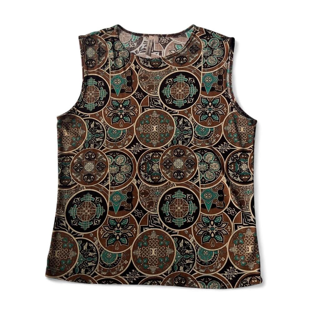 Susan Lawrence Y2K Medallion Print Sleeveless Top.